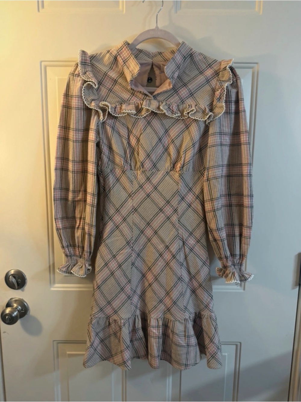 Lait Collection Plaid Ruffle Mini Dress NWT Coquette Cottagecore